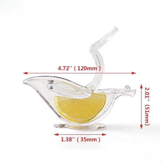 2 stuks - Citroenpers - Handmatige citruspers - Handmatige aardappelstamper - Draagbare handmatige sapcentrifuge - Elegant ontwerp in de vorm van een vogel - Transparant - 12 x 5 cm - voor sinaasappelen, citroenen, limoenen en mandarijnen van Merkloos — afbeelding 2