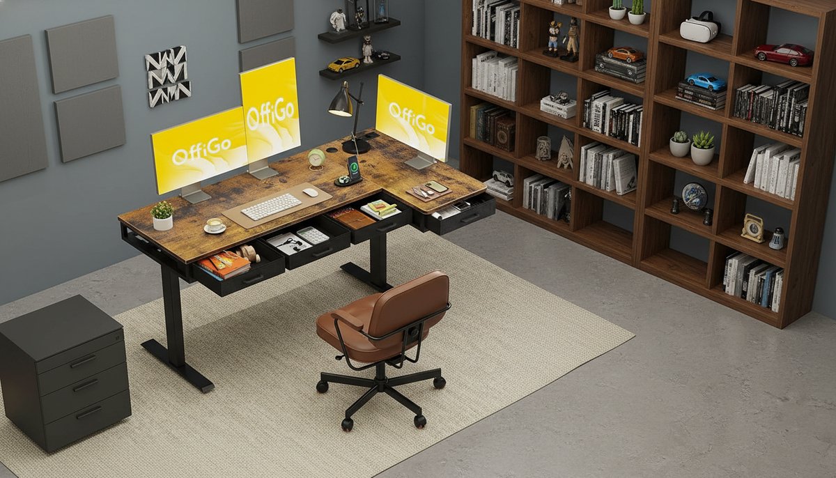 Elektrisch Zit-Sta Hoekbureau L-Vorm 140x80 cm – Casa Velluto Elevare CornerDesk Pro – In Hoogte Verstelbaar 72-118 cm – Met 4 Lades, Stopcontact & USB – Omkeerbaar Links/Rechts – Ergonomisch Sta Bureau – Gaming Bureau – Thuiswerk Bureau – Bruin