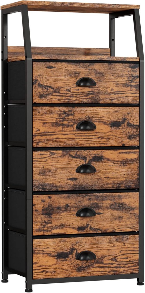 Hoge Sideboard met 5 Laden - Veelzijdige Opbergkast voor Slaapkamer, Hal, Entree en Kinderkamer