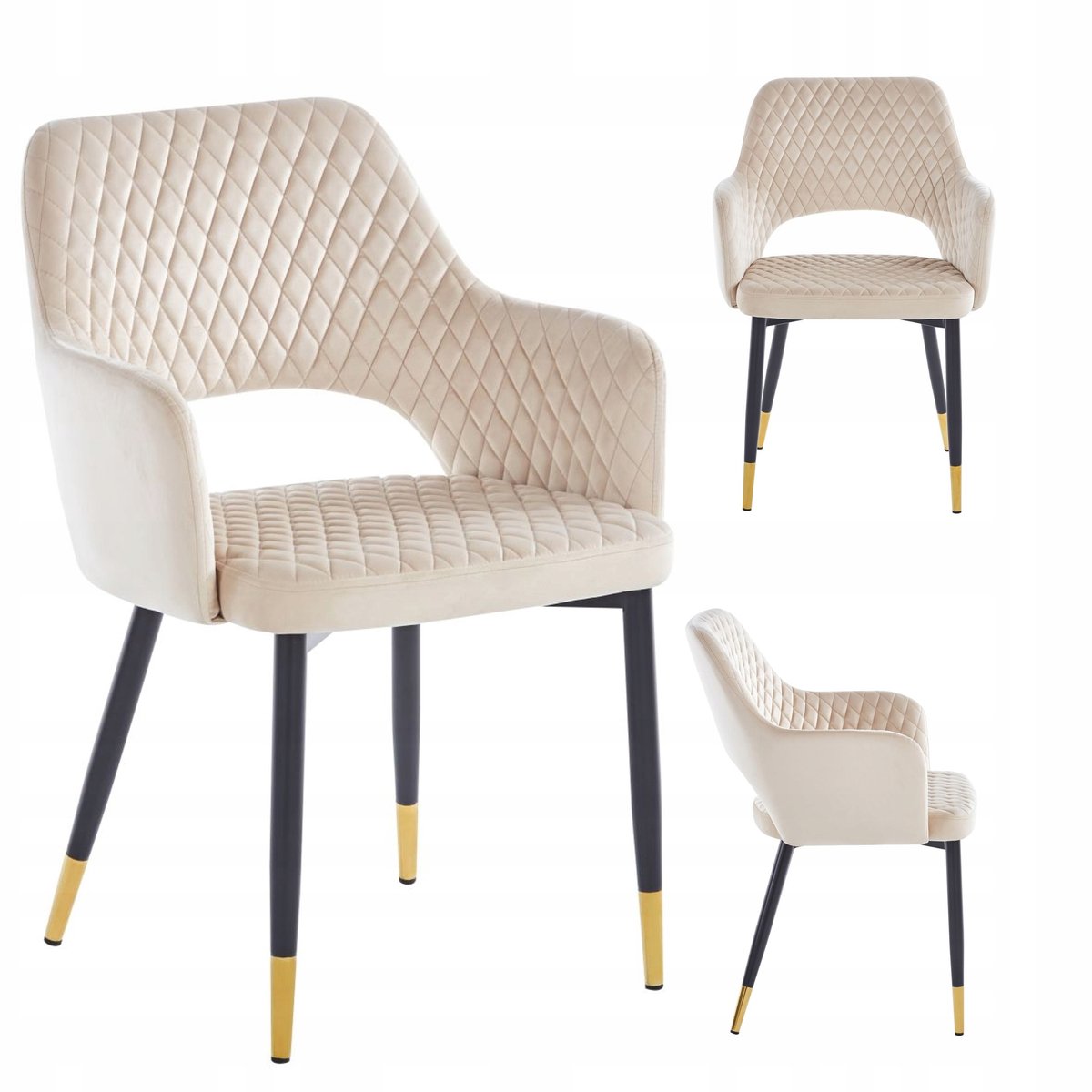 Furnitex K3-FX (G) Riviera 06 - Eetkamerstoel - Beige fluwelen bekleding - Zwarte metalen poten met gouden accenten Beige;Zwart;Goud
