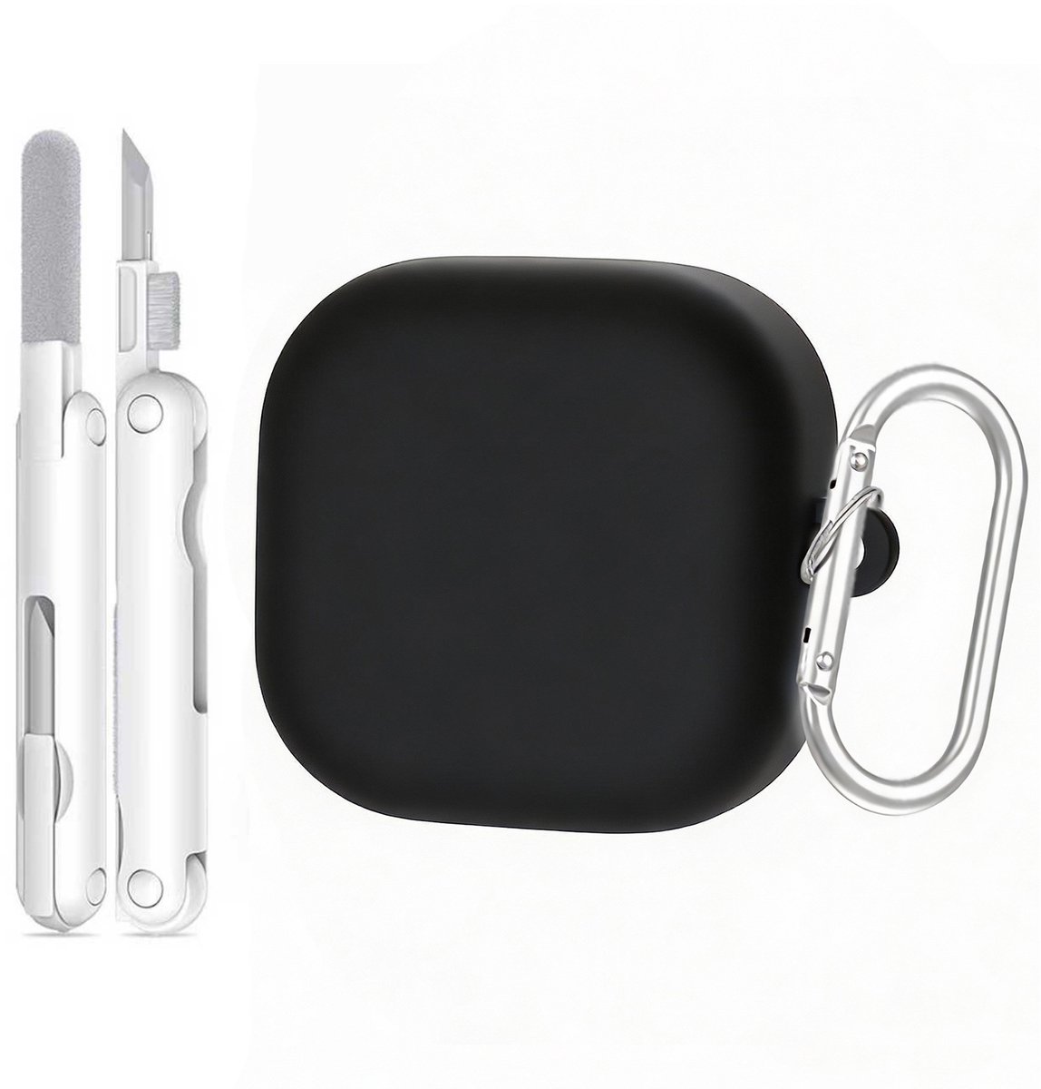 Telestore - hoesje geschikt voor Samsung Galaxy Buds 4 / 4 pro soft case cover - zwart - TPU hoesje Beschermhoes - Samsung Galaxy Buds 4 / 4 Pro Cover - Buds4 hoesje - gel hoesje met sleutelhanger + Oordopjes schoonmaak set