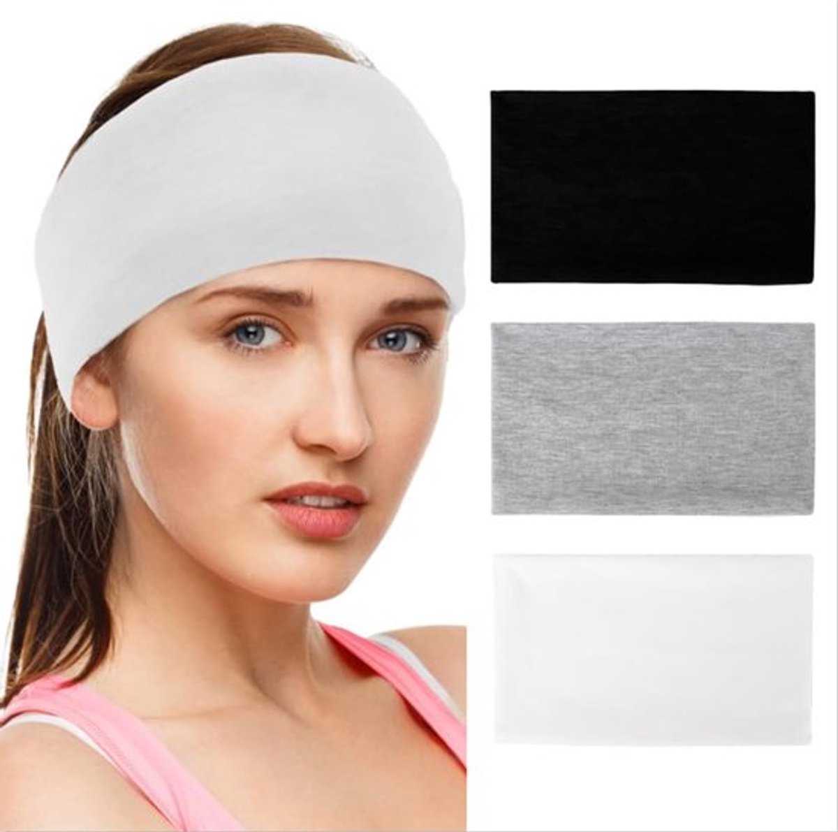 KARZO - 3 stuks extra brede hoofdbanden voor vrouwen, dikke haarbanden voor dameshaar, rekbare stoffen hoofdbanden, antislip, sporthoofdband voor dames