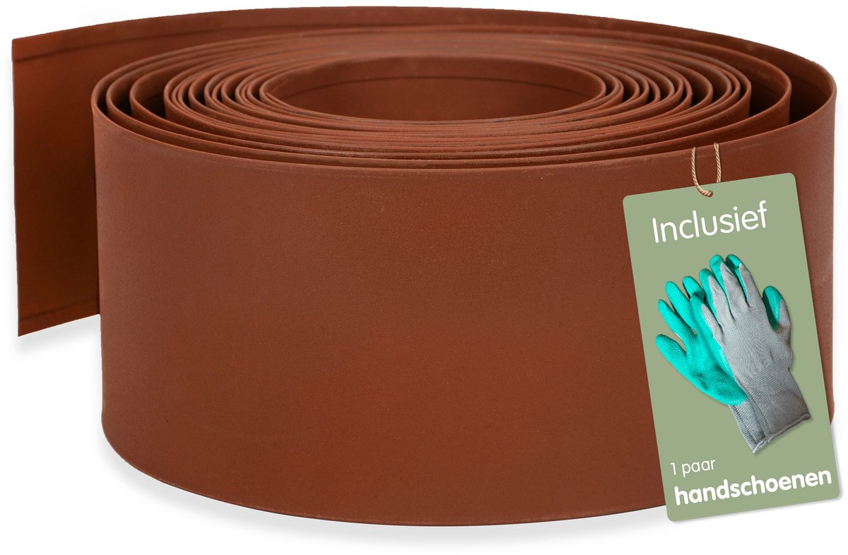 UNUS® Metalen borderrand op rol in roestlook, tuinafboording 10x1000 cm incl. handschoenen