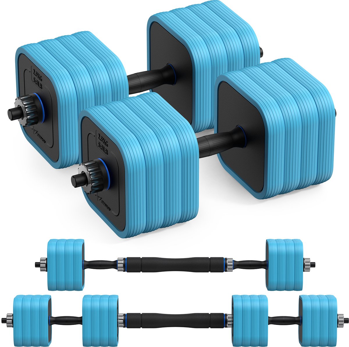 MERACH Dumbbells - 3 in 1 Hantelset - Verstelbare Gewichten - 40KG - Robuuste Grip - Voor Thuisfitness - Krachttraining - Robuust & Compact - Voor Mannen & Vrouwen