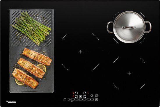 KitchenBrothers Inductie Kookplaat - Inbouw Inductieplaat - 80 cm - 1 Flexzone + 3 Zones - 1 en 2 Fase - Zwart