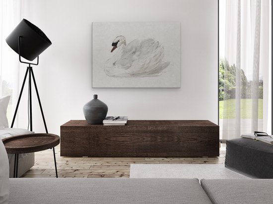 Tableau Toile Artaza Cygne à l'Aquarelle avec Nuances de Gris Douces sur un Fond Clair - 120x90 cm - Grand - Décoration Murale Salon - Tableaux - Décoration Murale