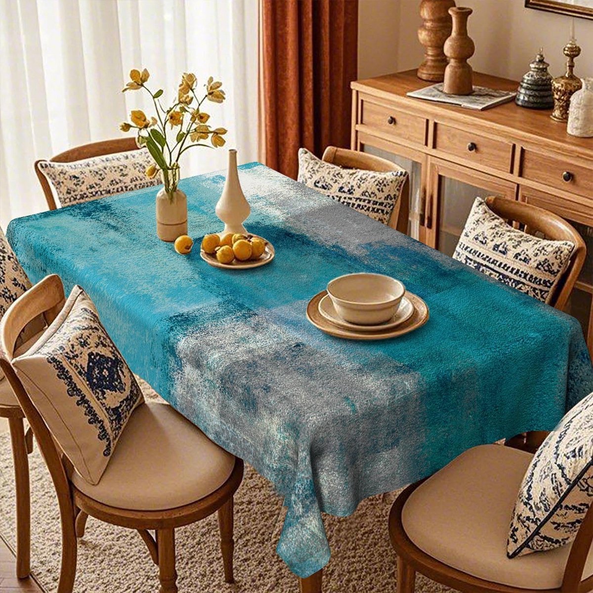 Rechthoekig Tafelkleed Turquoise Antraciet 140x240 cm - Wasbaar en Modern