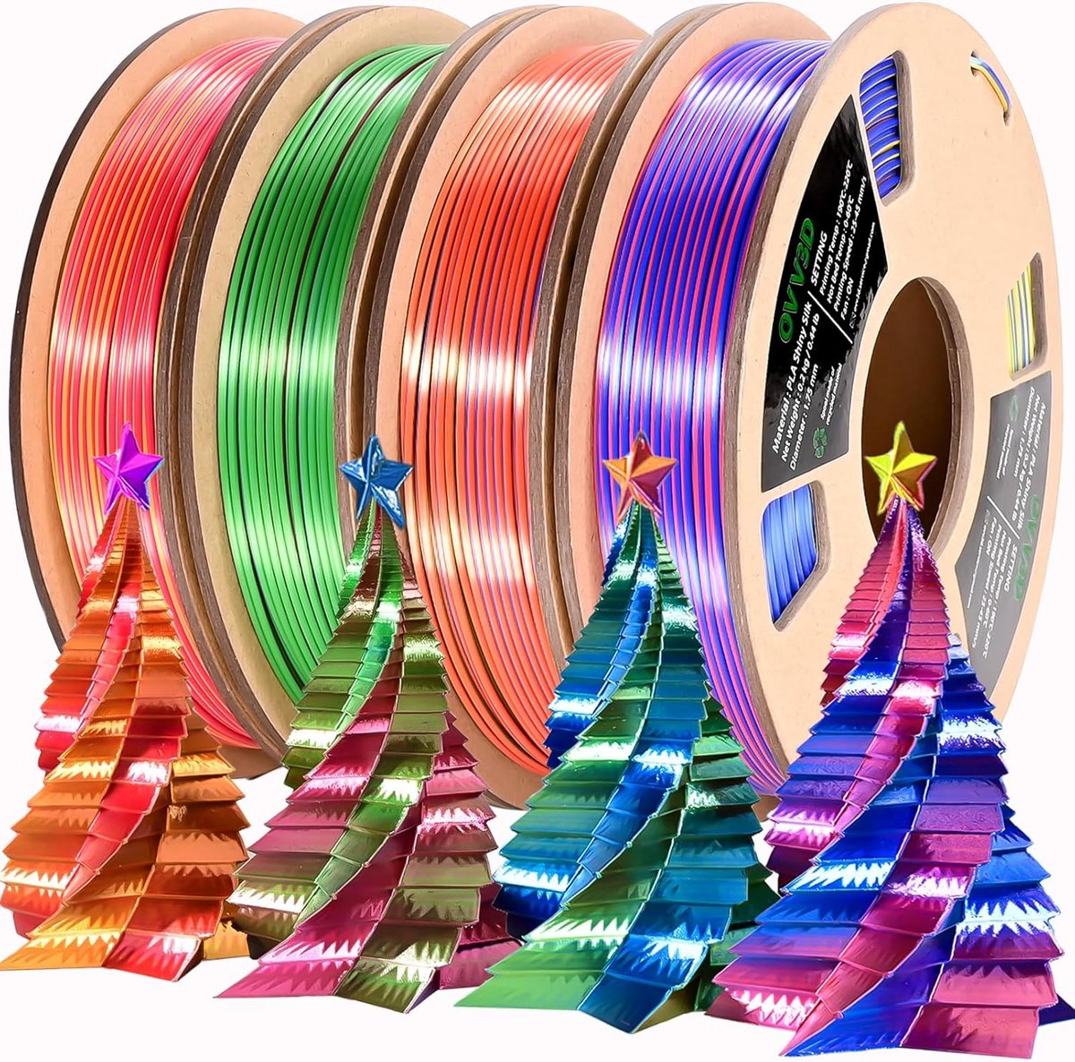 3D Printer Filament Pakket - Zijdeglans PLA 1.75mm - 4 Kleuren Set 800g