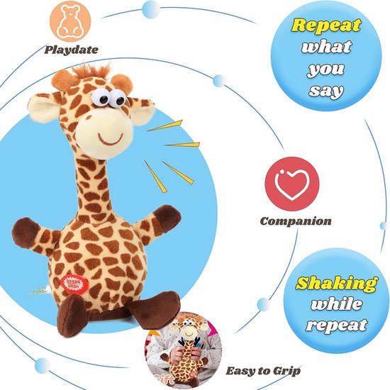 Interactieve Pratende Giraf Knuffel - Herhaalt Geluiden en Beweegt Hoofd - Pluche Speelgoed voor Kinderen 24 cm — afbeelding 5