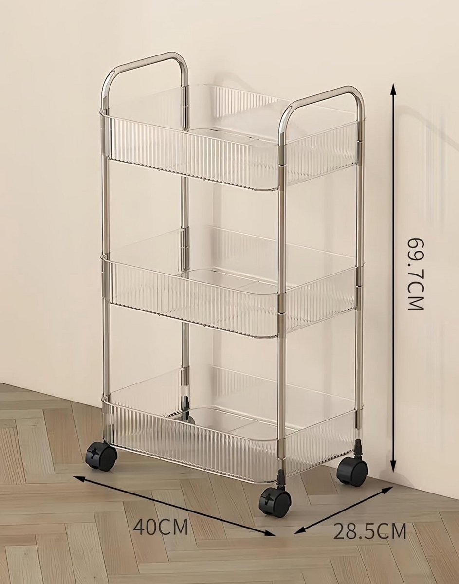 3-Laags Opbergwagen van Acryl en RVS met Handvat