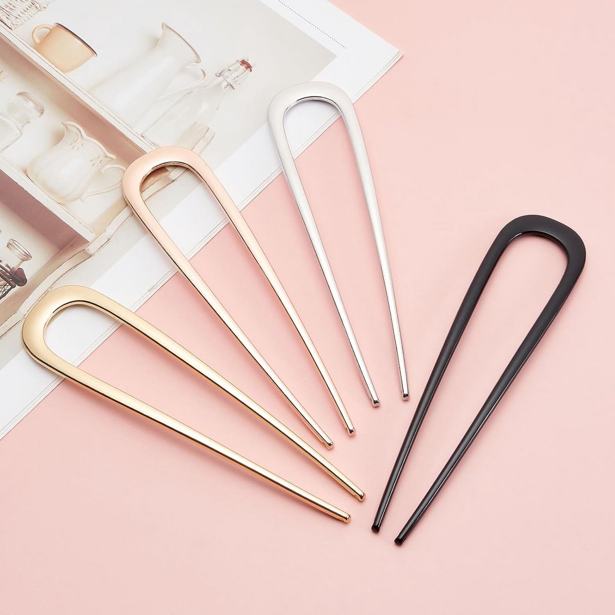 Set van 3 U-vormige Metalen Haarspelden voor Chignon en Kapsels