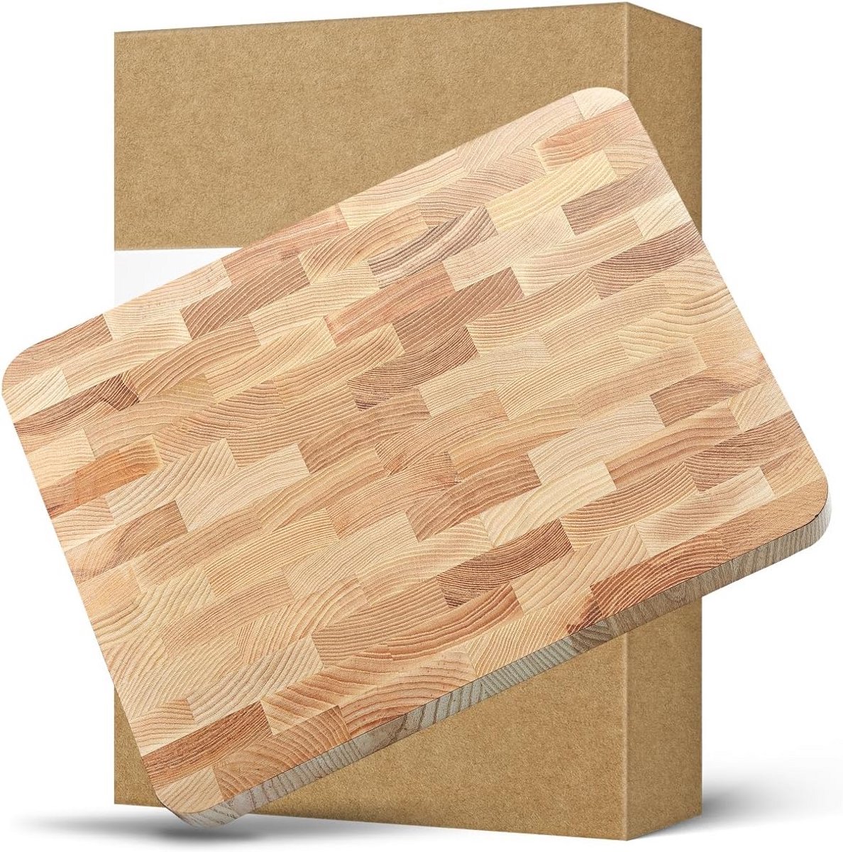 Duurzame Houten Snijplank van Essen - End Grain - met Opvangbak & Handvat