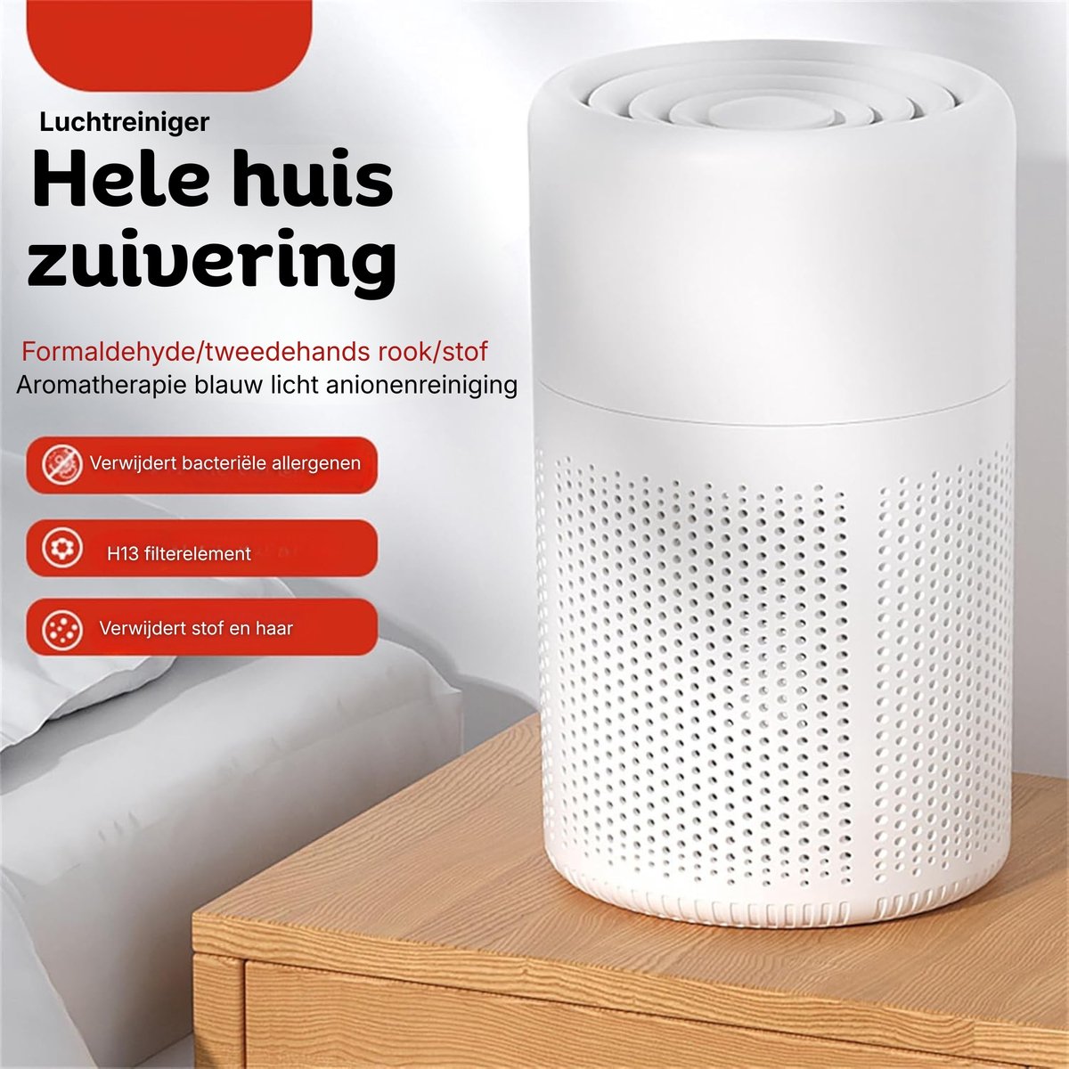 Luchtreiniger met HEPA Filter Ultra Stil – Draagbare Air Purifier 37 dB | Compact met Aromatherapie, Wit — afbeelding 2