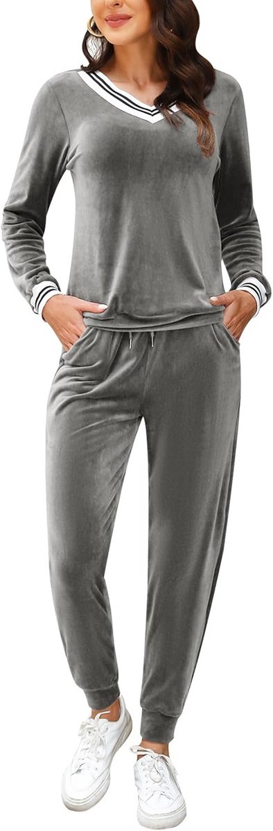 Dames Fluweel Pyjama Set Lange Mouwen V-hals Comfortabele Nachtkleding