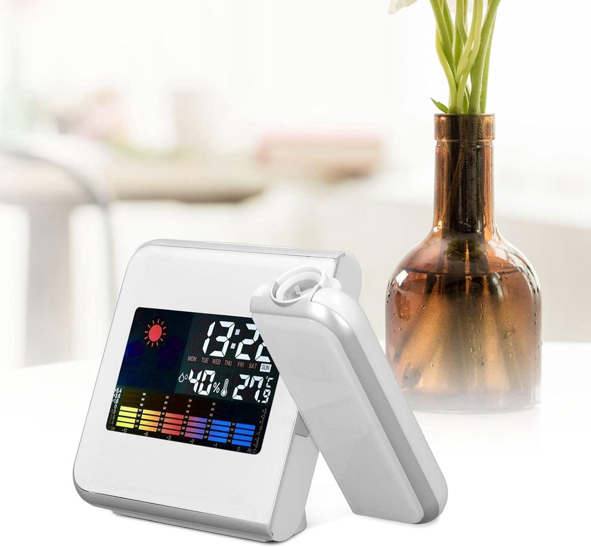 Weerstation Klok - Projectie Wekker - Kamertemperatuur Monitoren - LCD Kleurendisplay - 15.1 cm - Wit
