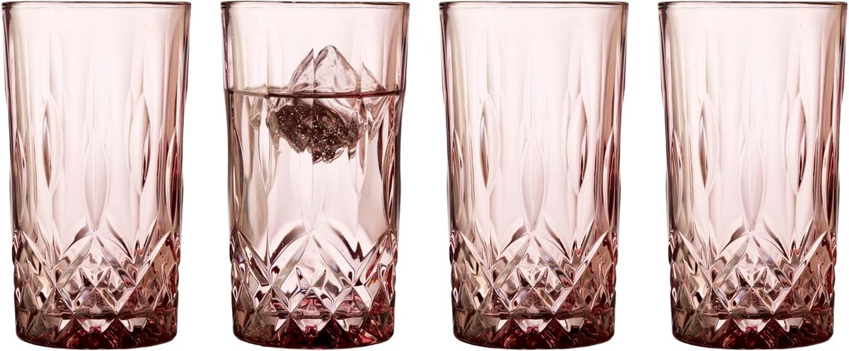 Highballglazen Set - Longdrink Glazen - Dranken Serveren - Vaatwasmachinebestendig - 38 cl 4 Stuks - Roze