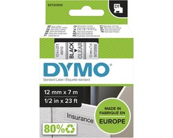DYMO originele D1 labels | Zwarte Tekst op Doorzichtig Label | 12 mm x 7 m | zelfklevende etiketten voor de LabelManager labelprinter | gemaakt in Europa