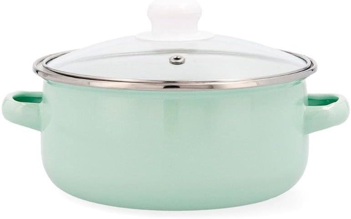 Kookpan met deksel - Sauspan - Koken en verwarmen - Geëmailleerd staal - 18 cm diameter - Wit