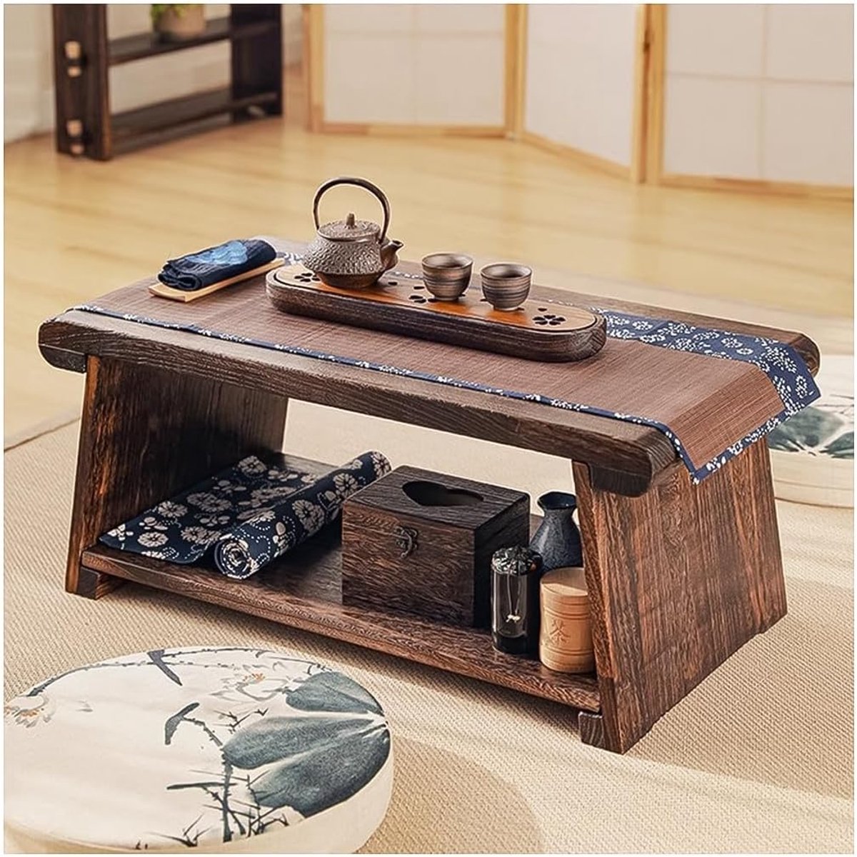 Balkon Tafel Laag - Vloer Salontafel - Ontbijt op bed - Inklapbaar ontwerp - 50x30x20cm - Bruin