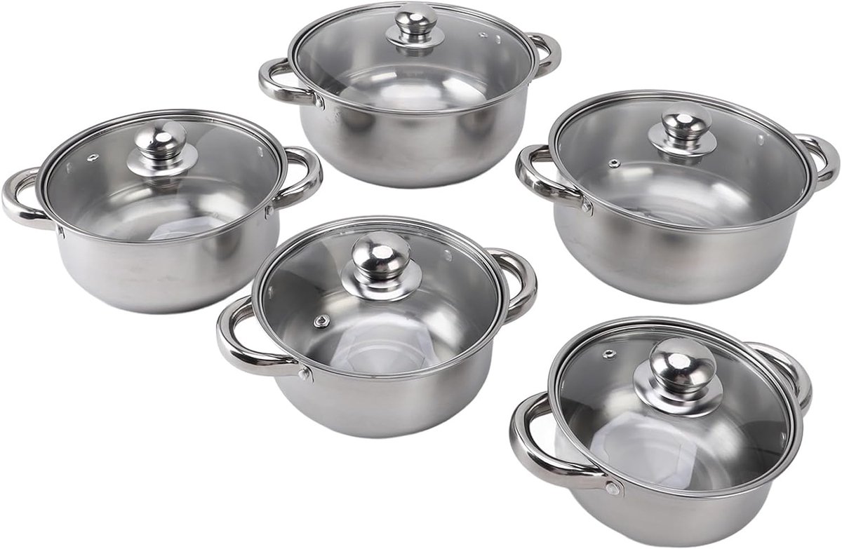 Roestvrijstalen Pannenset - Soeppotten Kookpannen - Dagelijks Koken - Vaatwasmachinebestendig - 5 Stuks 7.9 Inch - Zilverkleurig