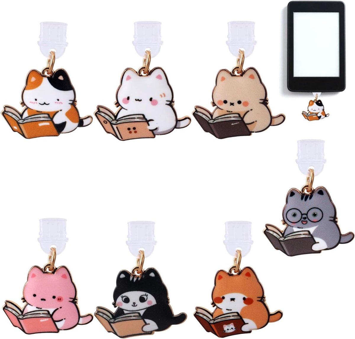 Katten Stofplug Set - Leuke Accessoires - E-reader Bescherming - 7 Delige Set - 2.5 x 2 cm - Metaal Kleuren