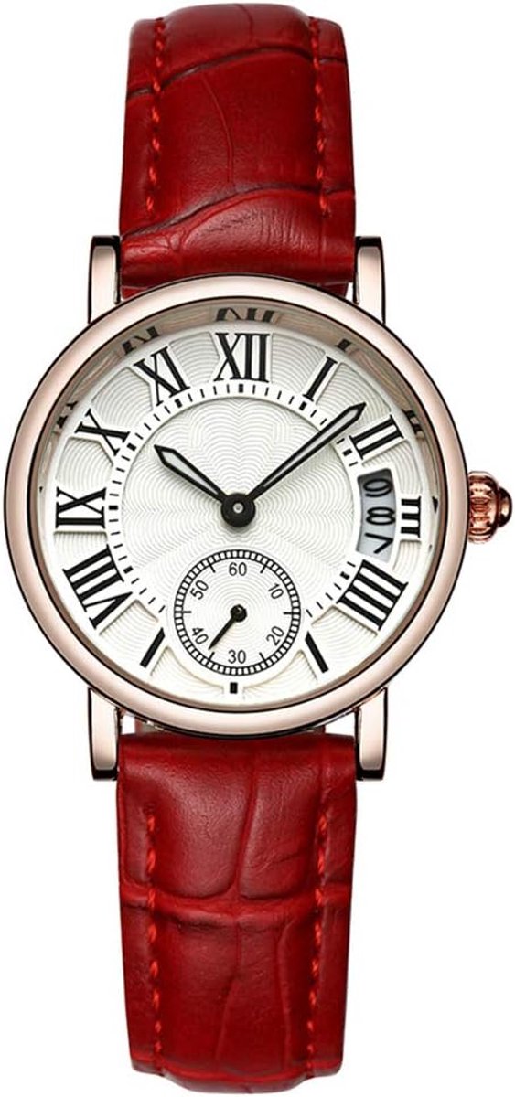 Klassiek Dameshorloge - Analoge Polshorloge - Dagelijks Gebruik - Datumweergave Kleine Wijzerplaat - 32mm Kast Diameter - Bruin