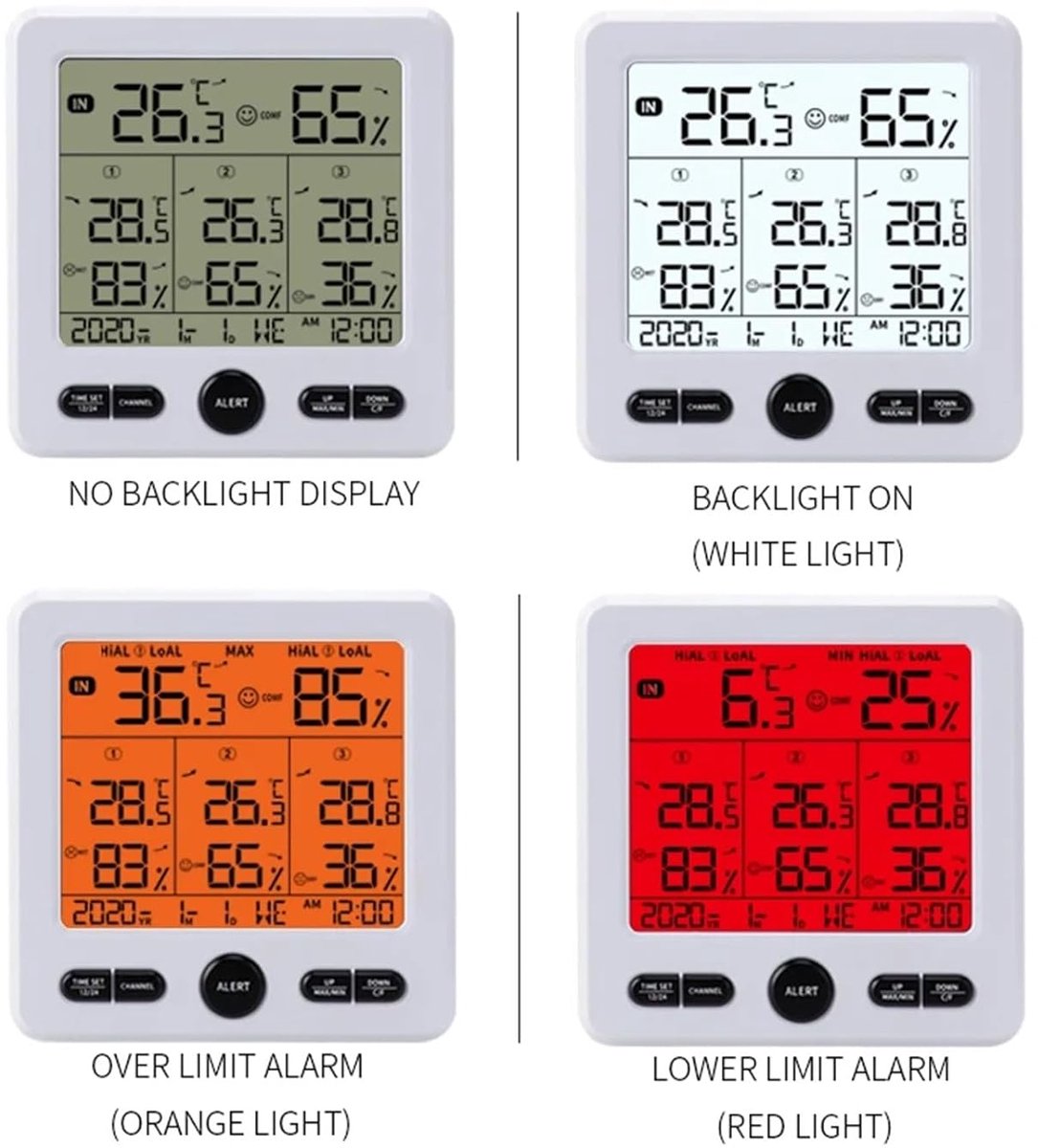 Draadloos Weerstation - Binnen Buiten Monitor - Temperatuur Vochtigheid - 3 Afstandssensoren - 100 Meter Bereik - Wit