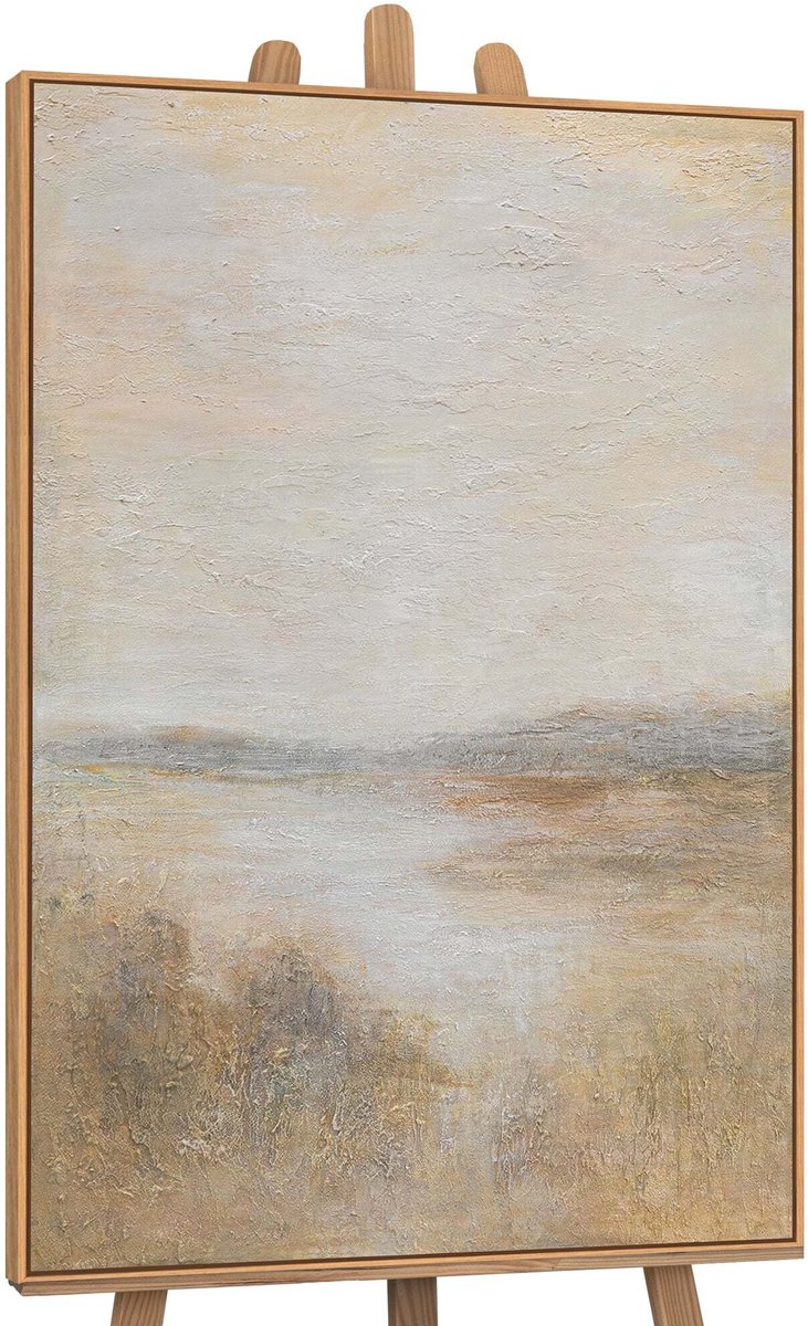 YS Canvas schilderij 120x80 cm handgeschilderd mistige ochtend – YS-Art Gallery – Lijst: Hout – Luxe wanddecoratie Wood