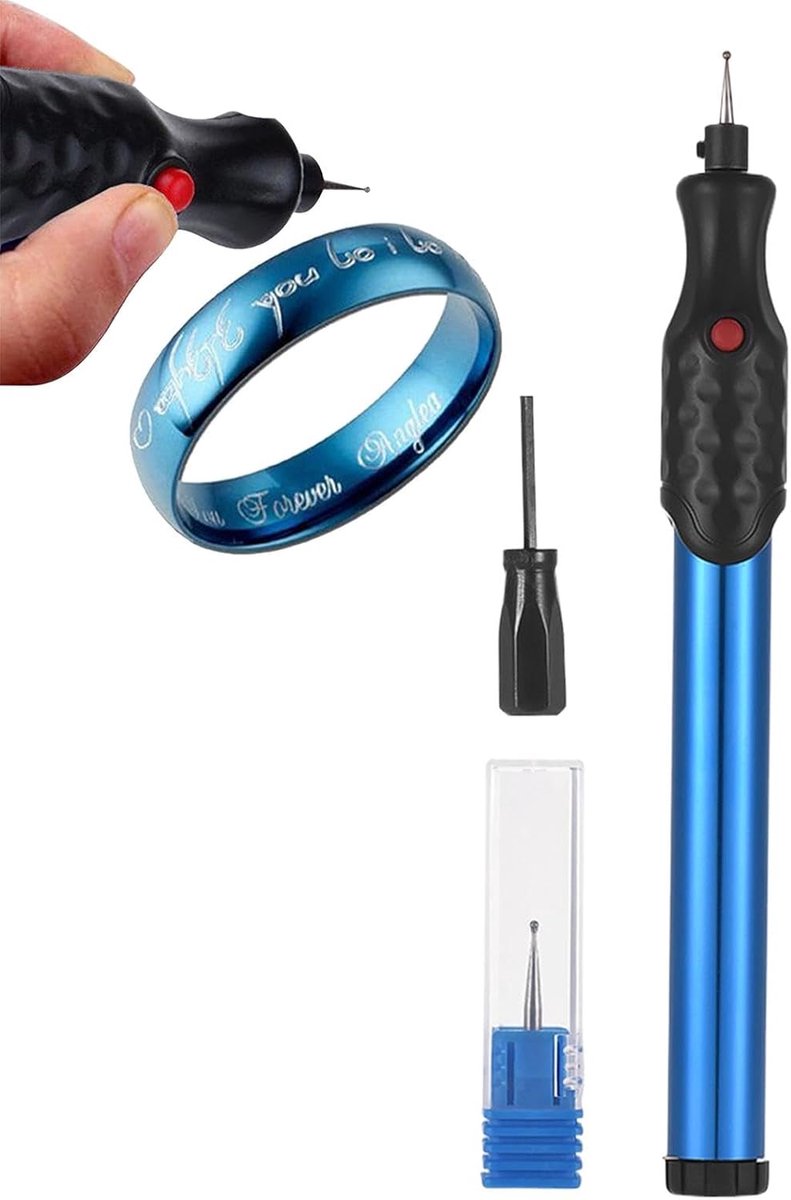 Elektrische graveerpen - Metaal graveur - Objecten personaliseren - 21000 tpm motor - 3/32 inch tip - Blauw
