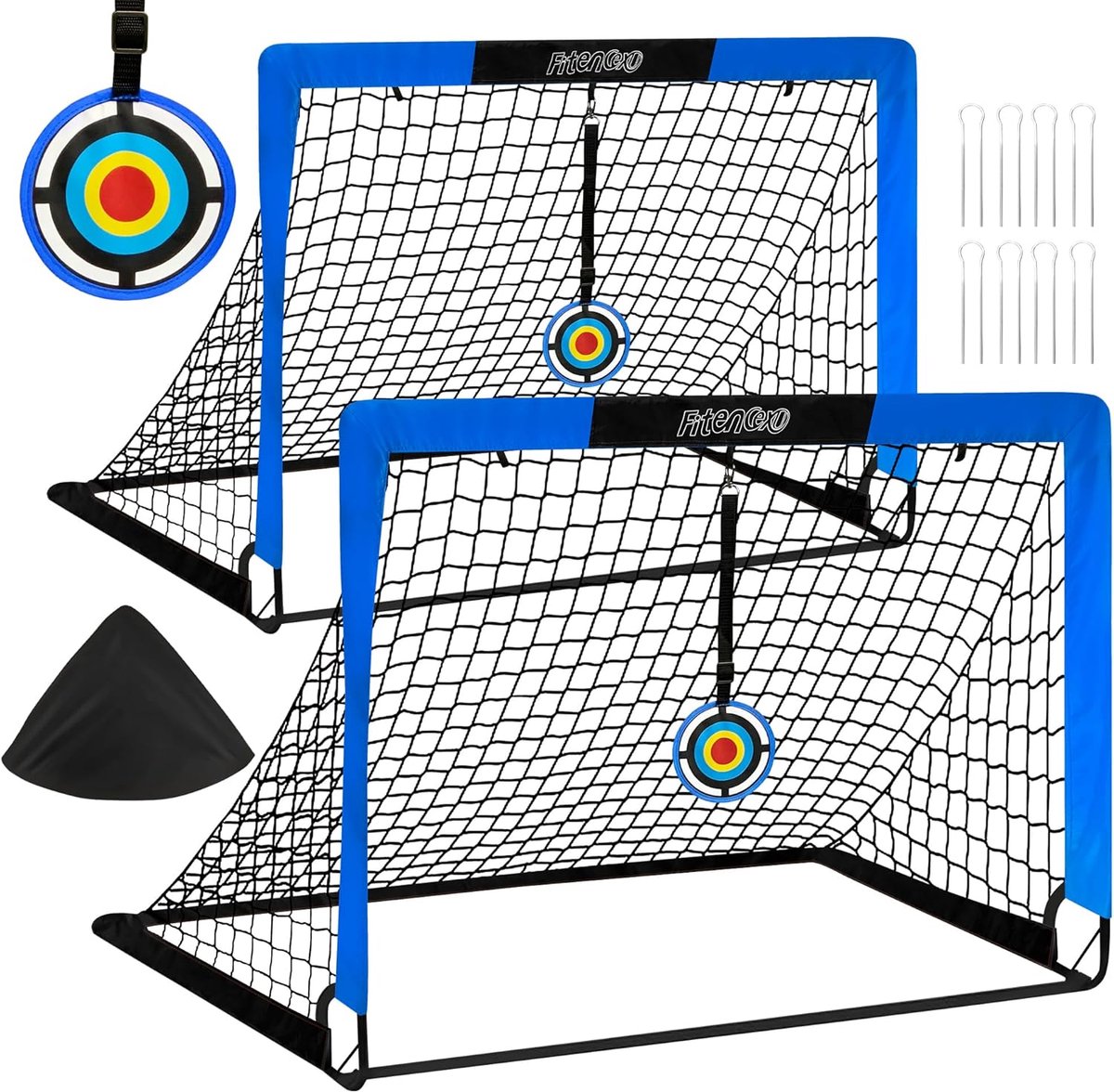 Voetbaldoelen Set - Pop-up Doelen - Buiten Voetballen - Robuust Glasvezel Frame - 120x90x90cm - Blauw