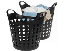 Excellent Houseware Flexibele wasmand - 2x - zwart - 26 liter - kunststof - 40 x 41 cm