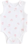 Wit romper met een all-over print van schattige roze olifantjes met bloemetjes.