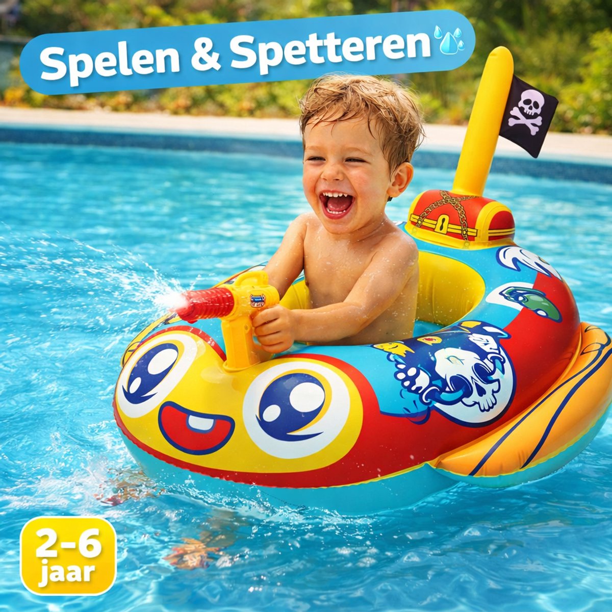 Chitomars Bateau Gonflable Avion Avec Pistolet à Eau – Bouée Siège Enfant, 3-10 Ans, 15-30 Kg – PVC Sûr