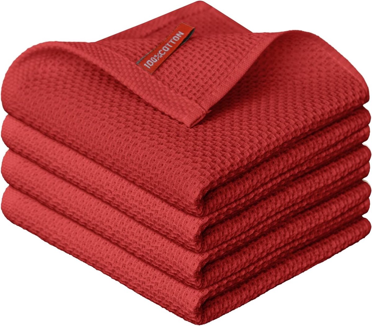 Keukendoeken Set - Afwasdoeken - Keuken Schoonmaken - Wafelstructuur - 34x34cm - Rood