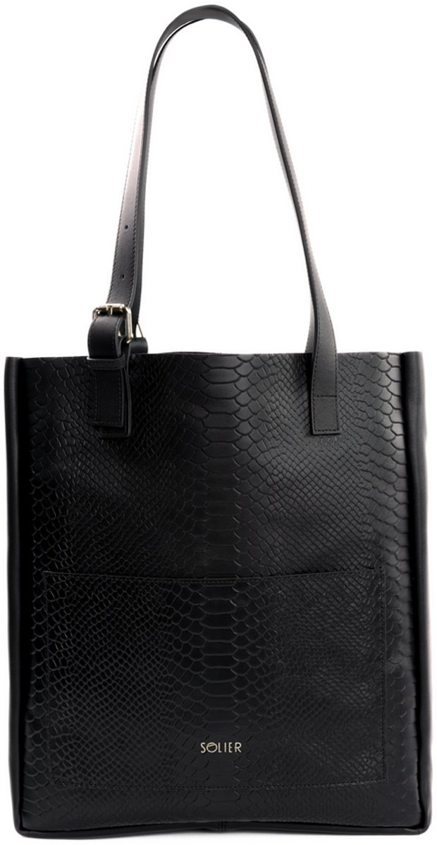 Solier FL27 Fiore - Shopper Tas Dames - Echt Leer - Handgemaakt - Uitneembare Etui - Zwart Slangenstructuur