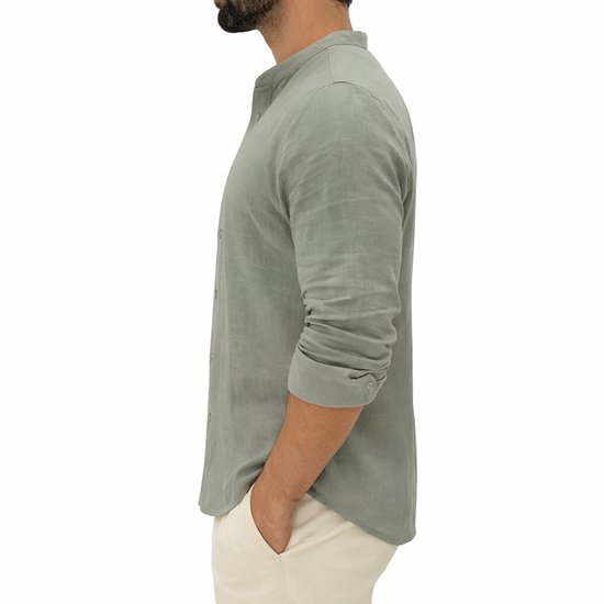 Herenhemd met lange mouwen, opstaande kraag, vrijetijdshemd, modieus onderhemd, zomerhemd, licht, ademend, sportonderhemd, werkhemd, trendy zakelijke overhemden voor heren, outdoor hemd, werkhemden, groen, 4XL Herenhemd met lange mouwen, opstaande kraag, vrijetijdshemd, modieus onderhemd, zomerhemd, licht, ademend, sportonderhemd, werkhemd, trendy zakelijke overhemden voor heren, outdoor hemd, werkhemden, groen, 4XL