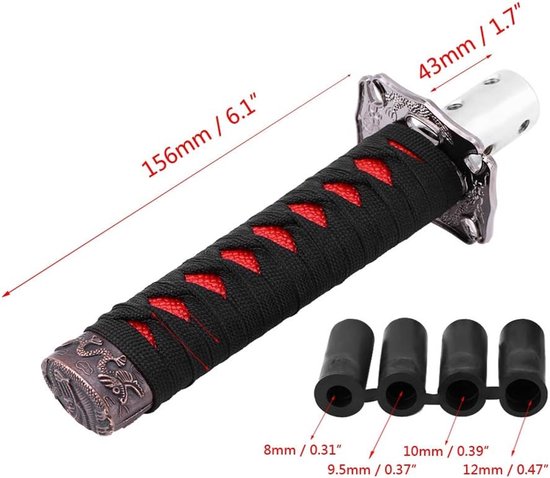 Schakelknop Auto - Pookknop Transmissie - Handmatige Versnelling - Japanse Zwaard Stijl - 20cm Lengte - Zwart Rood — afbeelding 5