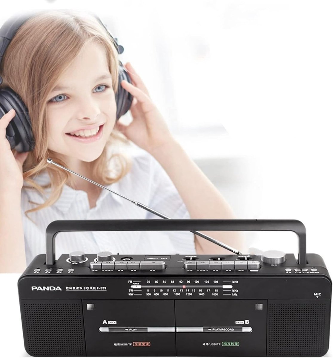 Cassettespeler Recorder - Boombox Radio - Muziek Luisteren Opnemen - Dubbele Tapedeck Opname - 41.8 x 13.5 cm
