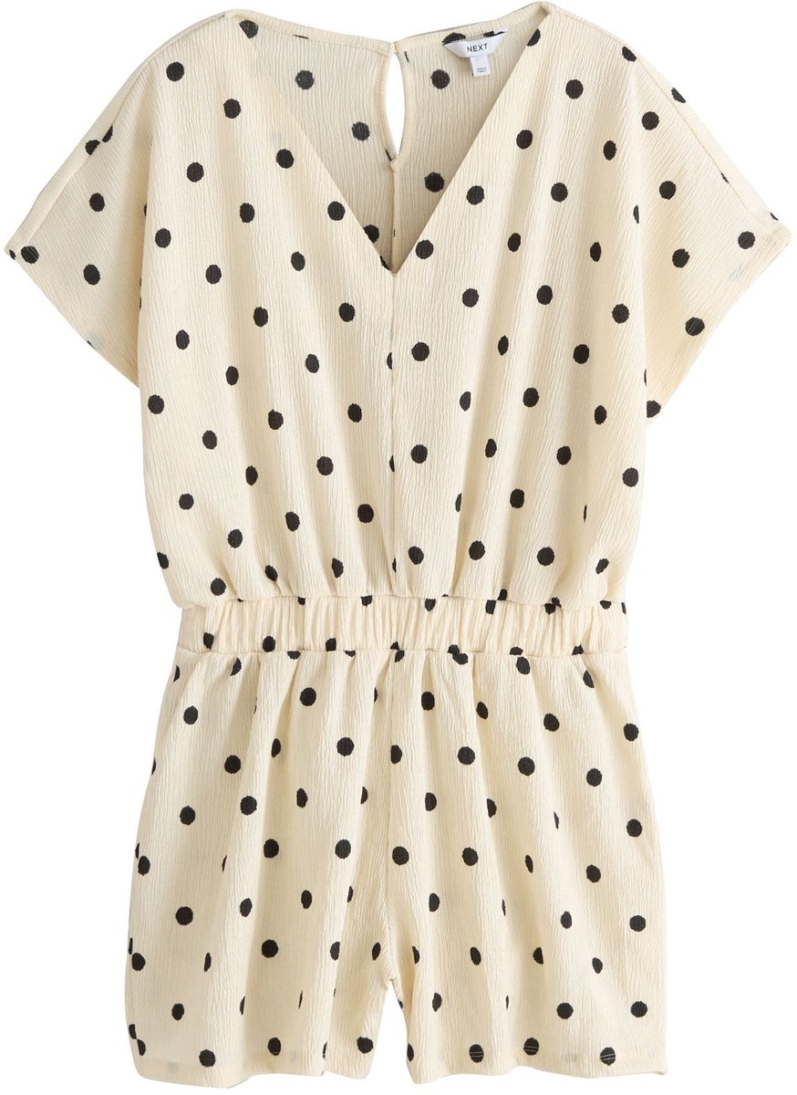 Next - Dames - Playsuit met textuur, V-hals en korte mouwen - Crème