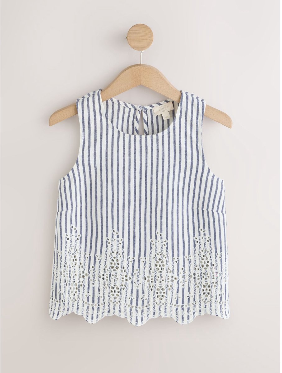 Next - Dames - Gestreepte broderie shelltop - Blauw