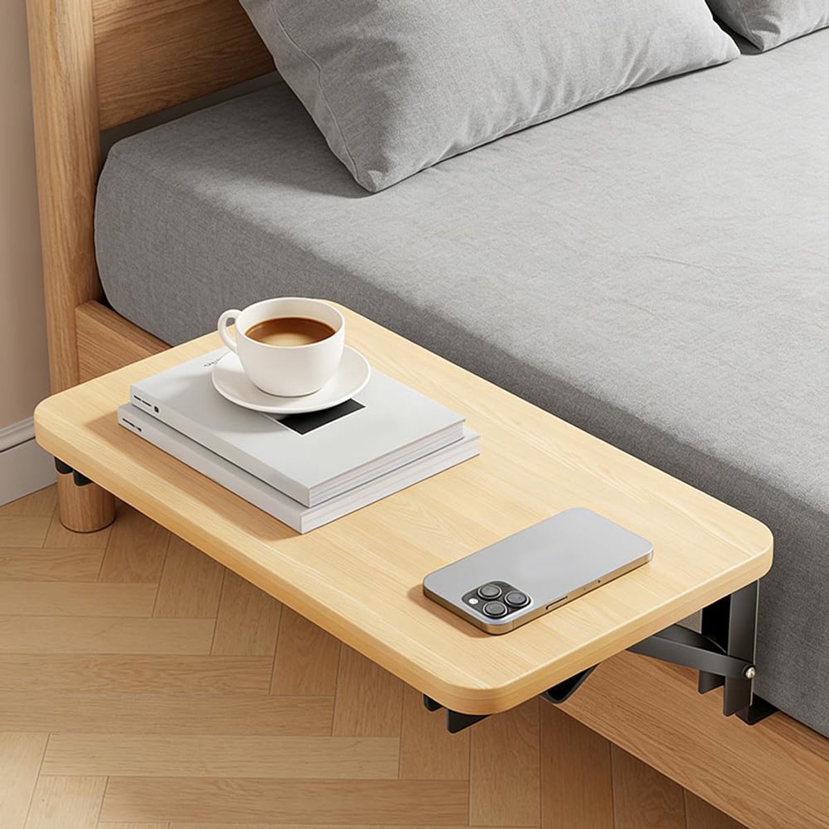 Bedplank - Nachtkastje - Ruimte Besparen - Verstelbare Clip-on - 20x30x13.5 cm - Houtkleur
