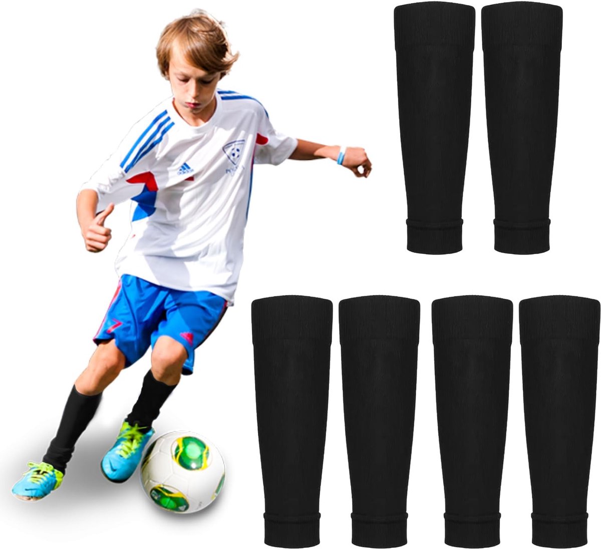 Kindervoetbal Scheenbeschermers - Voetbal Sokken - Sport Bescherming - Elastische Pasvorm - 32 cm Lengte - Zwart