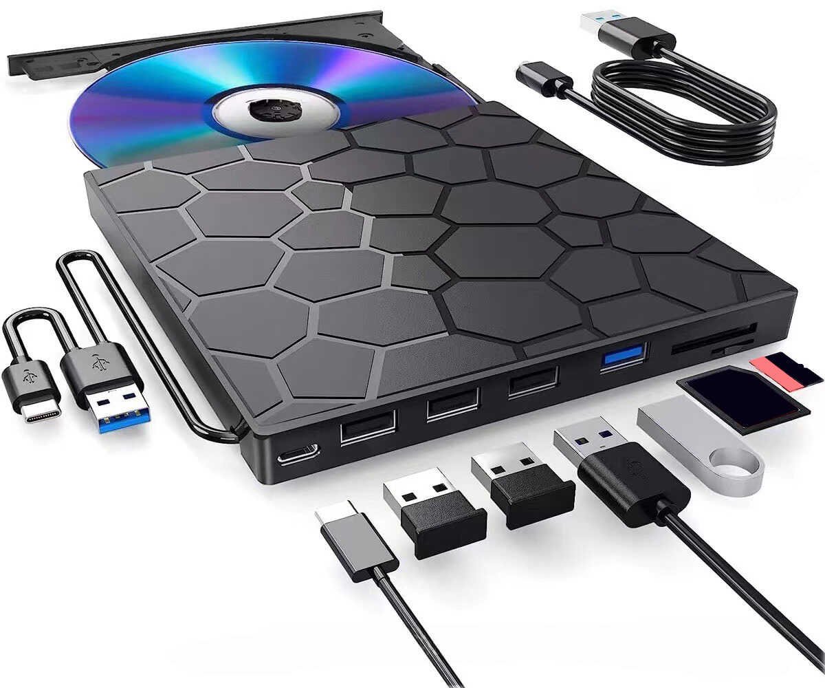 Externe cd-speler voor laptops, 8-in-1 USB 3.0 ultradunne draagbare cd-brander, Geschikt voor desktopcomputers, Mac, Windows 11/10/8/7 en Linux-systemen.