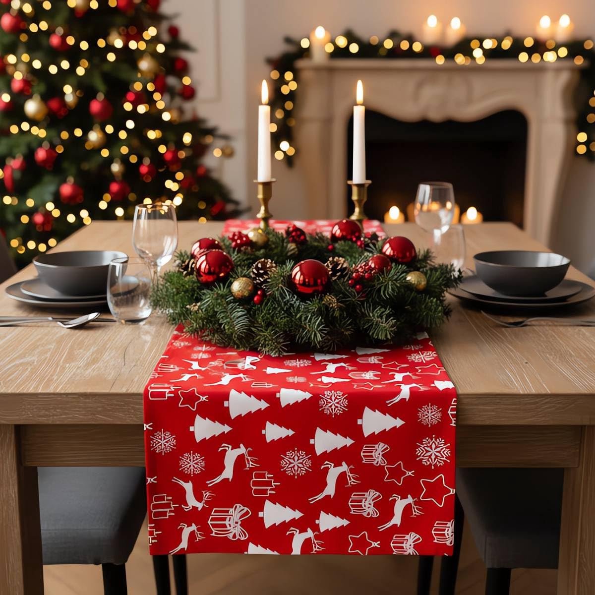 Cozy Home & Living - Kerst Tafelloper - Rood - 40 x 180 cm - Zmywalny