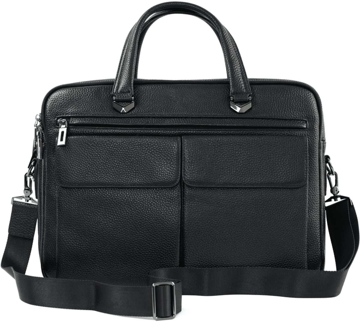 Solier Porter SL33 - Laptoptas Heren - Zakelijke Werktas - Echt Leer - Schouderriem - Meerdere Vakken - Zwart