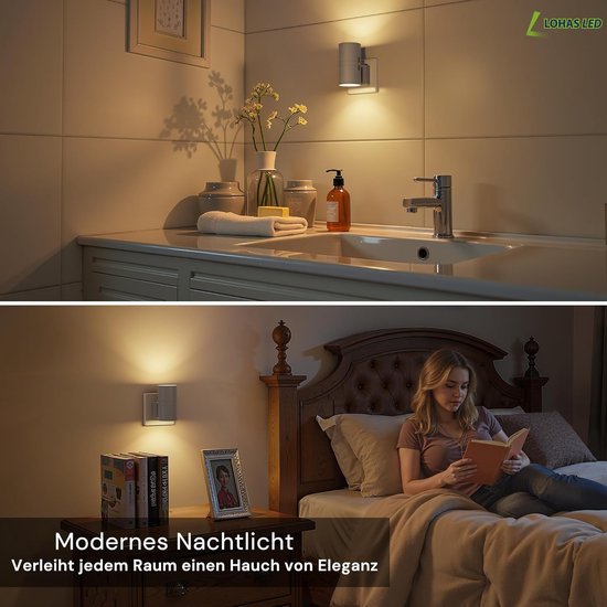 Nachtlampje Stopcontact - Stekkerlicht Dimbaar - Veilig Oriënteren - Schemeringssensor - 10x5x10cm - Cementgrijs — afbeelding 3