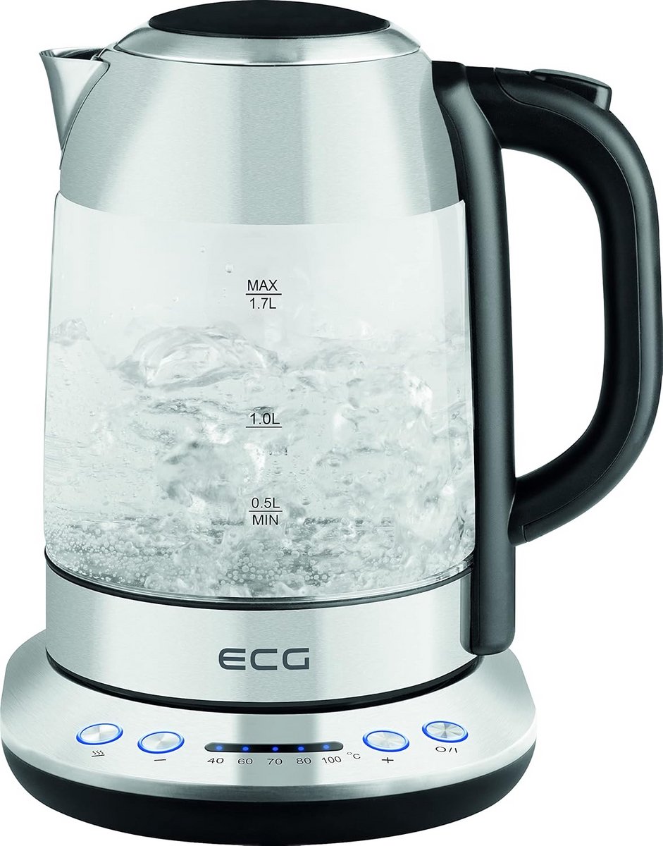 Glazen Waterkoker - Snel Water Koken - Warme Dranken Maken - Vijf Temperatuurstanden - 17 Liter Inhoud - Zwart Staal