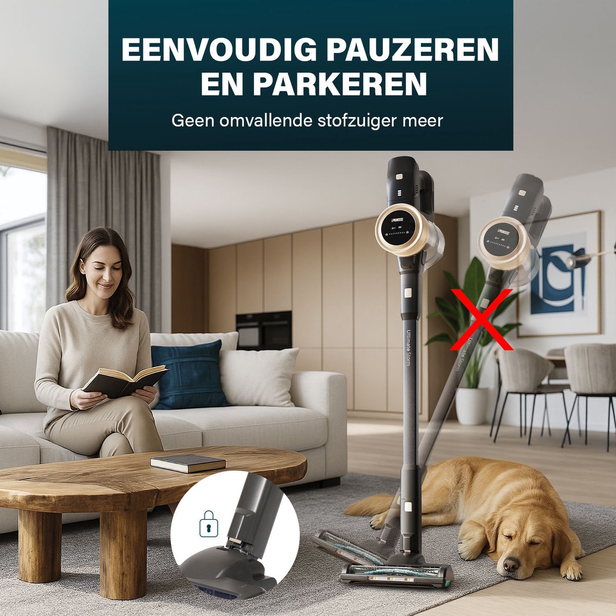 Princess Ultimate Storm Draadloze Steelstofzuiger 339395 - 45 min gebruikstijd - Zuigkracht 27000 PA - Parkeerfunctie - Zeer krachtige BLDC motor - 3 snelheden - Grijs - Met extra HEPA-filter — afbeelding 6