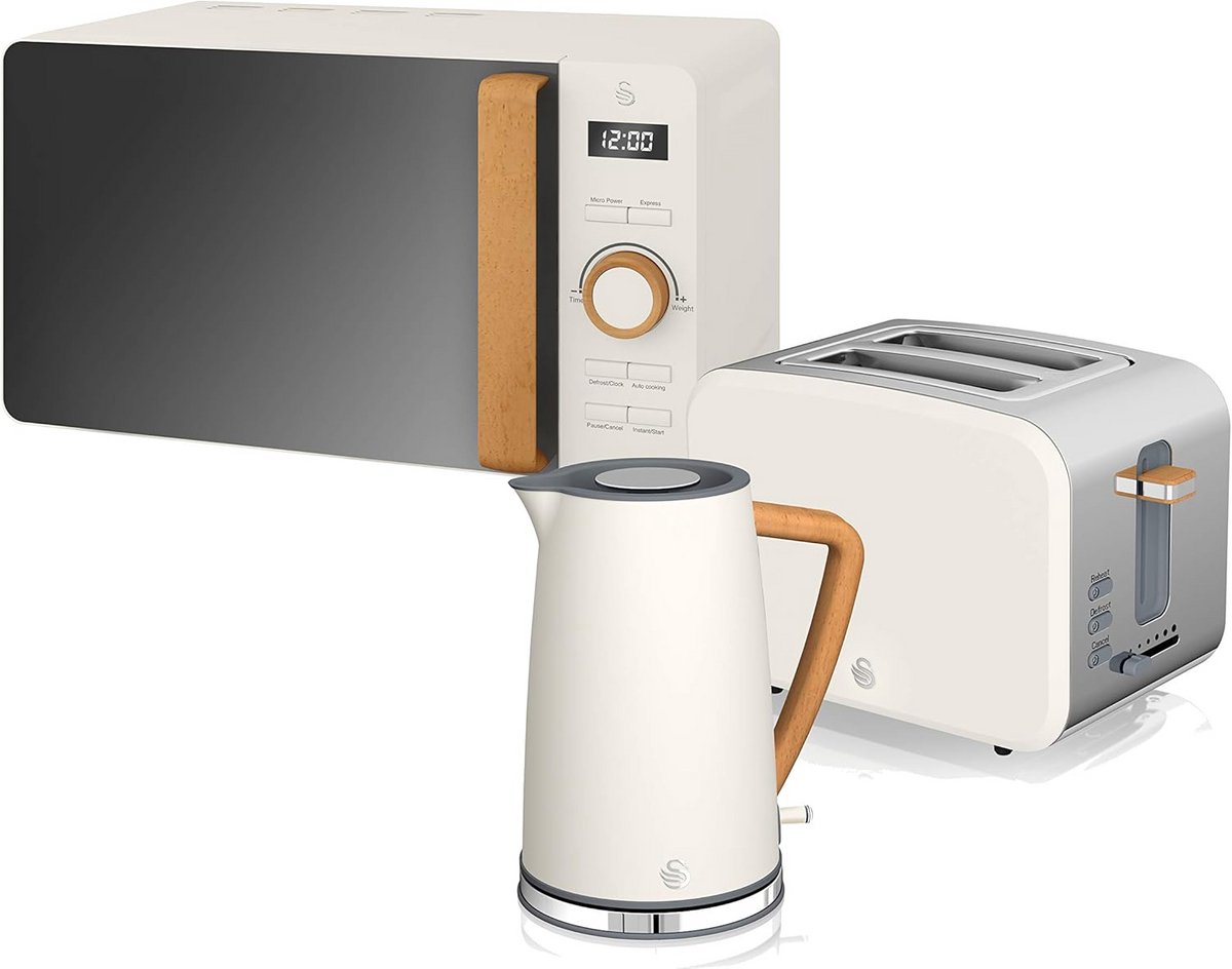 Ontbijtset Apparaten - Keuken Set - Dagelijks Gebruik - Houtdetail Design - 20L Magnetron - Wit