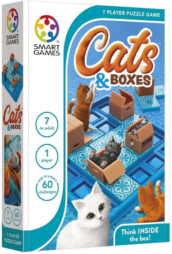 SmartGames - Cats & Boxes - 60 opdrachten - Denkspel voor één speler - Katten - compact